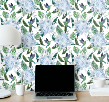 Carta da parati floreale disegno floreale di colibrì - TenStickers