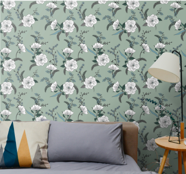 Carta da parati floreale elegante motivo verde fiore - TenStickers