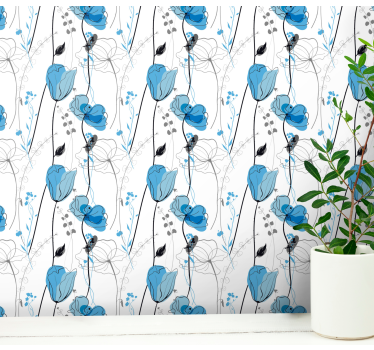 Carta da parati floreale eleganza floreale blu - TenStickers