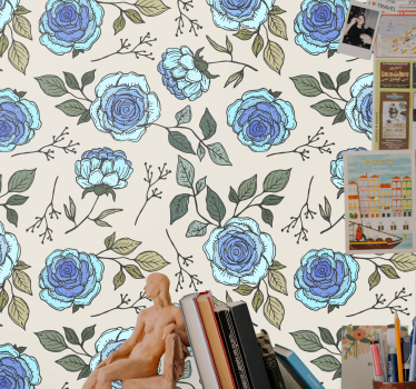 Carta da parati floreale fiori blu tenui - TenStickers