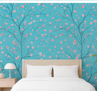 Carta da parati floreale fiori di ciliegio turchesi - TenStickers