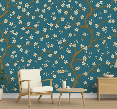 Carta da parati floreale fioritura d'oro teal - TenStickers
