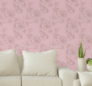 Carta da parati floreale modello di schizzo di rosa - TenStickers
