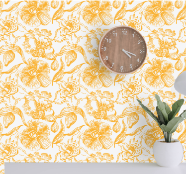 Carta da parati floreale modello vintage giallo - TenStickers