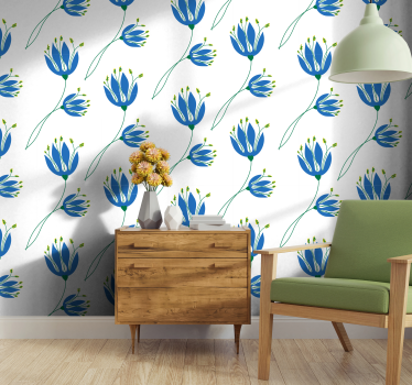 Carta da parati floreale motivi floreali blu - TenStickers