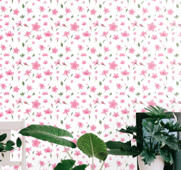 Carta da parati floreale motivo a fiori rosa - TenStickers