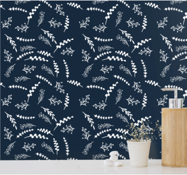 Carta da parati foglie delicato motivo blu - TenStickers