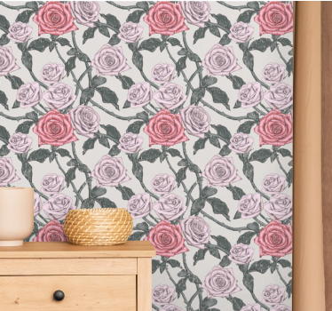 Carta da parati floreale motivo a vite di rose - TenStickers