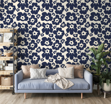 Carta da parati floreale papavero blu scuro - TenStickers