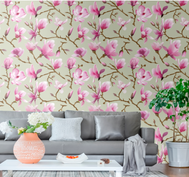 Carta da parati floreale rami di fiori rosa - TenStickers
