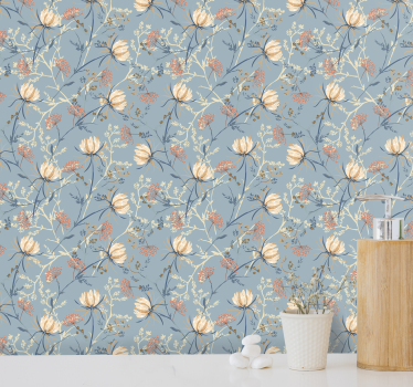 Carta da parati floreale scena naturale blu - TenStickers