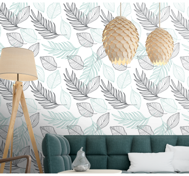Carta da parati foglie elegante motivo volante grigio - TenStickers