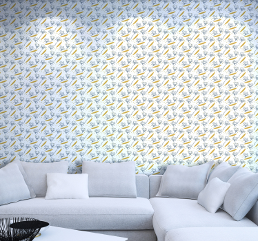 Carta da parati foglie fiori e foglie volanti - TenStickers