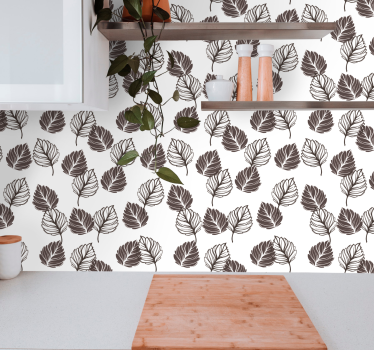 Carta da parati foglie marrone e bianco motivo botanico - TenStickers