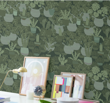 Carta da parati foglie modelli di piante in vaso - TenStickers