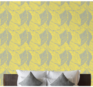 Carta da parati foglie motivo vivace grigio e giallo - TenStickers
