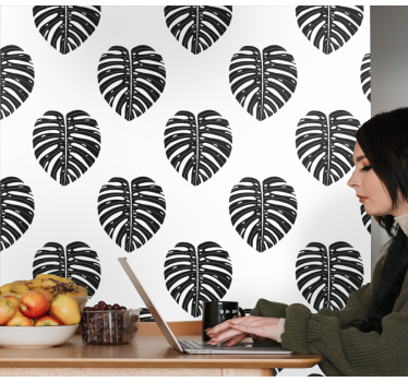 Carta da parati foglie motivo a foglie di monstera - TenStickers