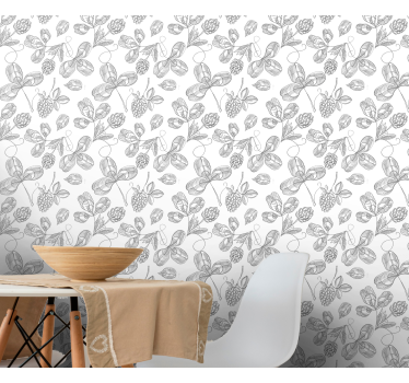 Carta da parati foglie motivo di design grigio e bianco - TenStickers