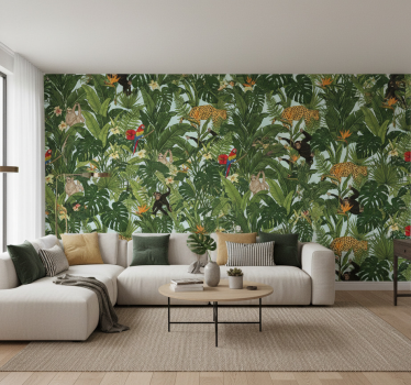 Carta da parati giungla tropicale con animali - TenStickers