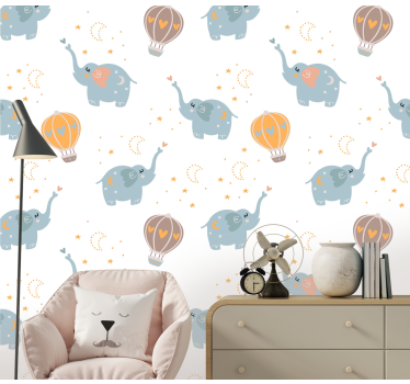 Carta da parati neonato danza del palloncino dell'elefante - TenStickers