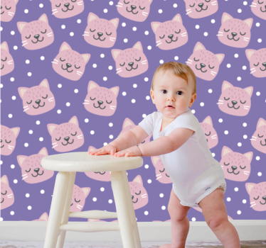Carta da parati neonato modello gatto a pois - TenStickers