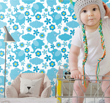 Carta da parati neonato motivi floreali di elefanti - TenStickers