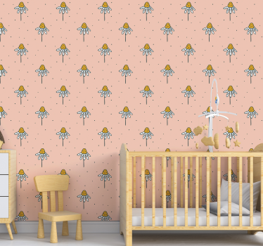 Carta da parati neonato motivo margherite su sfondo rosa - TenStickers