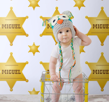 Carta da parati neonato stelle da sceriffo personalizzabili - TenStickers