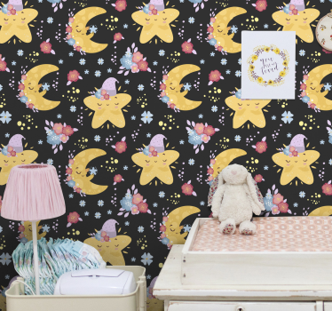 Carta da parati neonato stelle e lune sorridenti - TenStickers