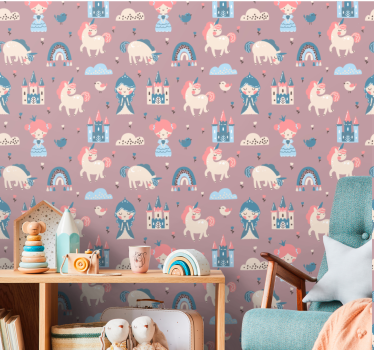 Carta da parati neonato unicorni delle fiabe - TenStickers