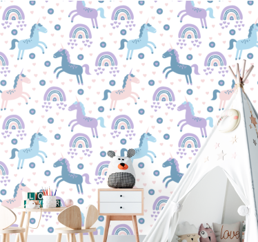 Carta da parati neonato unicorni stravaganti - TenStickers
