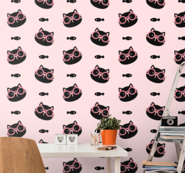 Carta da parati con gatti neri e occhiali rosa - TenStickers