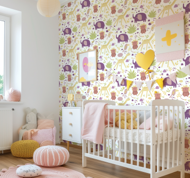Carta da parati neonato animali felici pastello - TenStickers