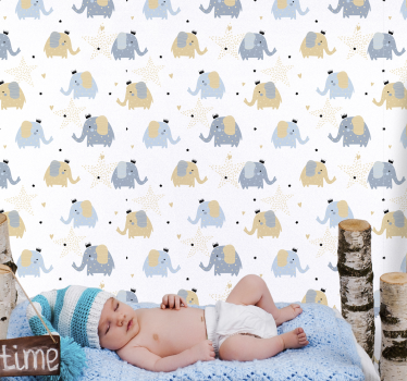 Carta da parati neonato elefanti dei cartoni animati - TenStickers