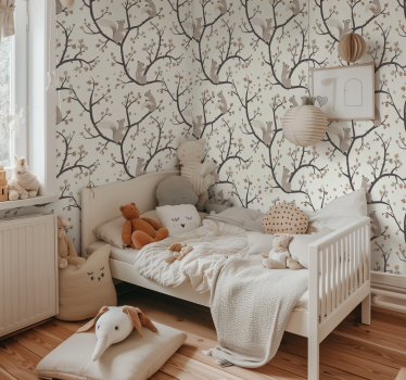 Carta da parati neonato motivo scoiattoli beige - TenStickers