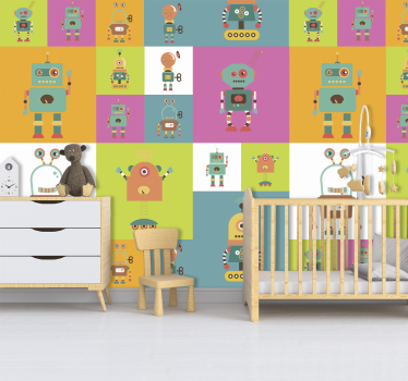 Carta da parati cameretta neonato robot colorati - TenStickers