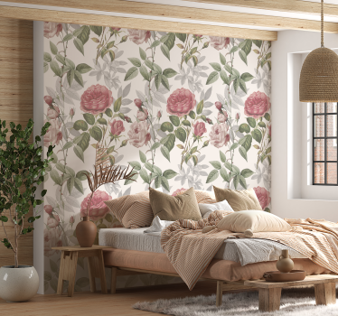 Carta da parati testata letto grandi rose - TenStickers