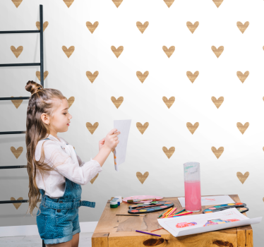 Carta da parati cameretta cuore dorato con sfondo bianco - TenStickers