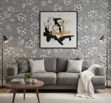 Carta da parati vintage motivo gingham bianco e nero - TenStickers
