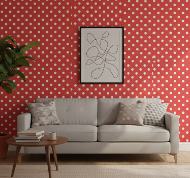 Carta da parati vintage pois bianchi su sfondo rosso - TenStickers