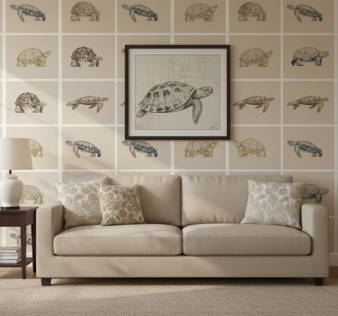 Carta da parati vintage tartarughe su sfondo beige - TenStickers