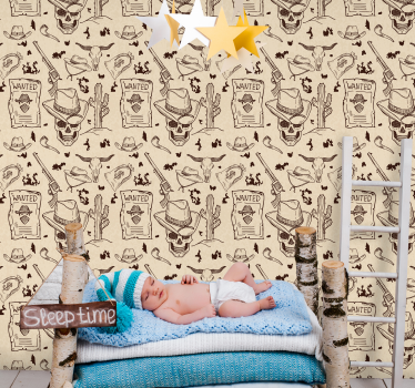 Carta da parati vintage texture cowboy voleva design teschio - TenStickers