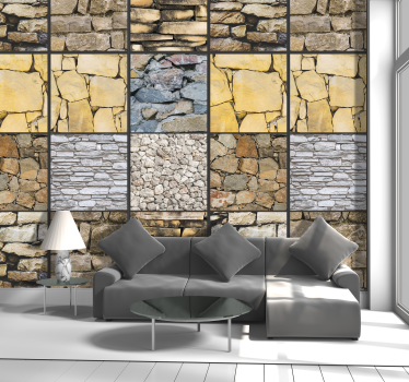 Carta da parati effetto pietra mosaico in pietra multitono - TenStickers